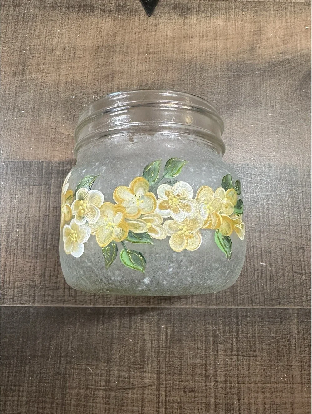 Vintage Hand-Painted Glass Jar with Floral Design